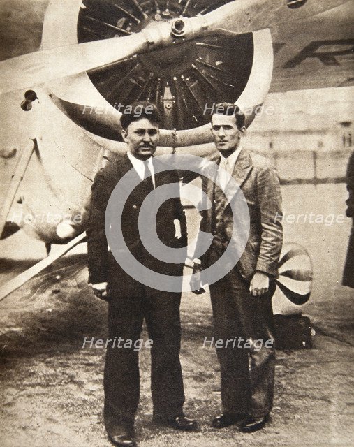 Aviators Wiley Post and Harold Gatty in front of 'Winnie Mae', New York, USA, 1931. Artist: S and G