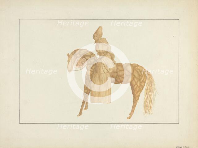 Corn Husk Doll on Horse, 1935/1942. Creator: Wilbur M Rice.