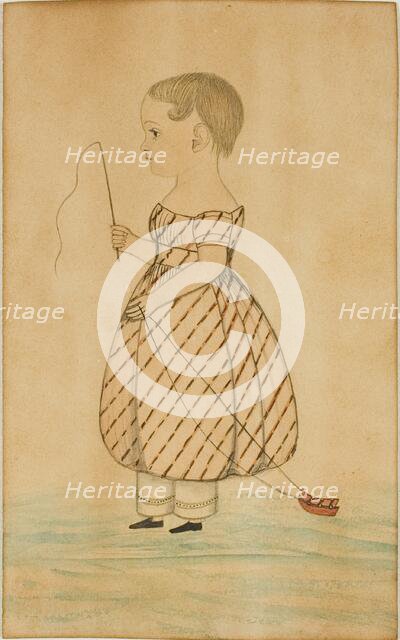Standing Girl in Profile to Left with Whip and Toy Sleigh, n.d. Creator: Unknown.