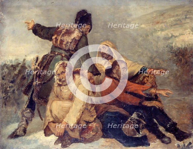Quatre soldats de l'armée en déroute, c. 1826. Creator: Scheffer, Ary (1795-1858).