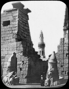 Minaret and ruins of Luxor Temple, Luxor, Egypt, c1890. Lantern slide. Artist: Newton & Co