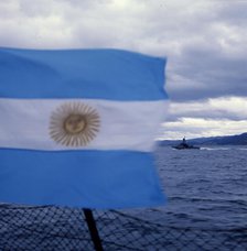 Argentinian flag, Falklands War, 1982. Creator: Luis Rosendo.