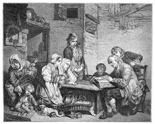 'Reading the Bible, 1885.Artist: FV Martens