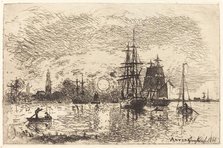 Soleil couchant, port d'Anvers (Sunset, Port of Antwerp), 1868. Creator: Johan Barthold Jongkind.