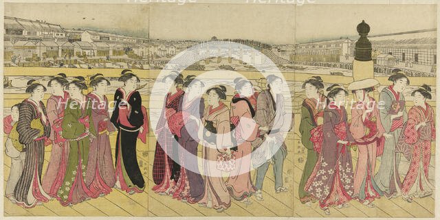 Crossing Nihonbashi Bridge, c. 1790. Creator: Katsukawa Shuncho.