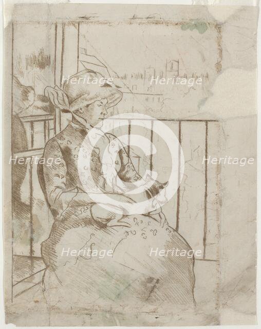 Susan on a Balcony Holding a Dog [verso], c. 1883. Creator: Mary Cassatt.