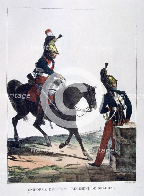 Uniform of the 12th Regiment of Dragoons, France, 1823.  Artist: Charles Etienne Pierre Motte