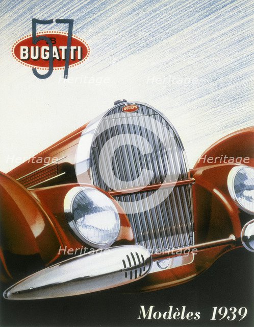 Poster advertising Bugatti cars, 1939. Artist: Unknown