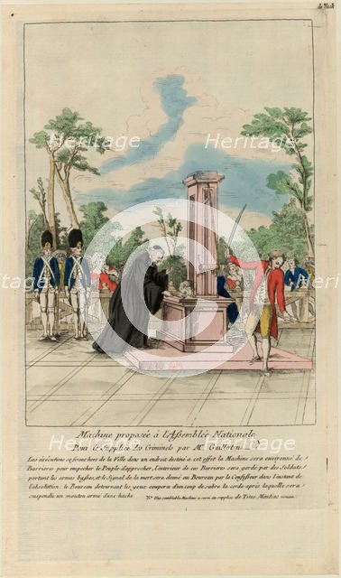 Machine proposée à l'Assemblée nationale pour le supplice des criminels par Mr. Guillotin, c. 1790. Creator: Anonymous.