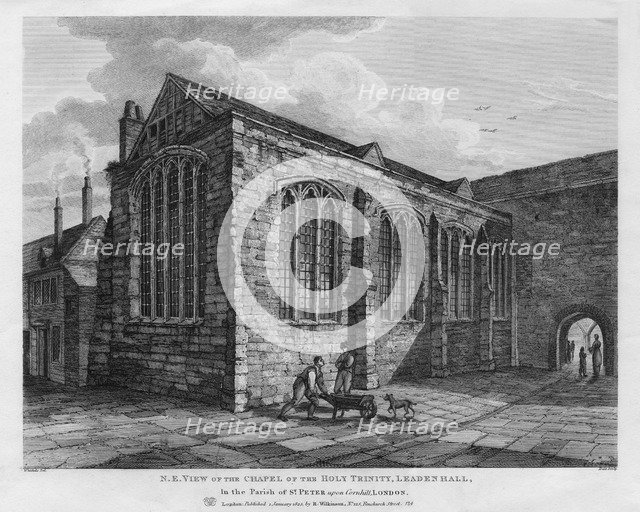 North-east view of the Chapel of the Holy Trinity, Leadenhall, London, 1825.Artist: Thomas Dale