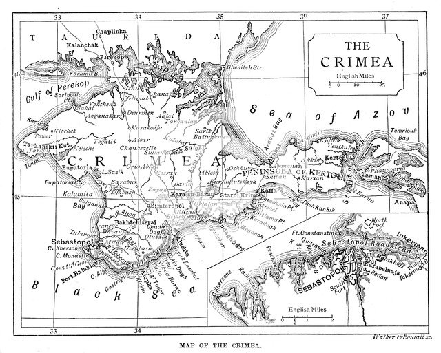 Map of the Crimea, c1888.Artist: Walker & Boutall