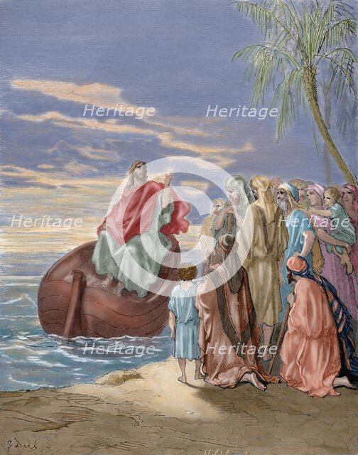 Jesus preaching in the Sea of Galilee, 19th century.  Creator: Hildebrand.