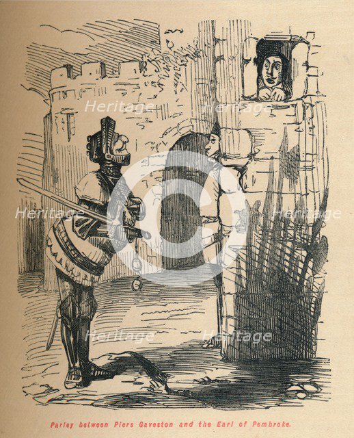 'Parley between Piers Gaveston and the Earl of Pembroke.', c1860, (c1860). Artist: John Leech.