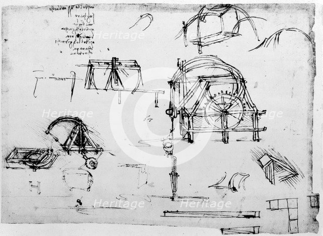 Sketch of a perpetual motion device designed by Leonardo da Vinci, c1472-1519. Artist: Leonardo da Vinci