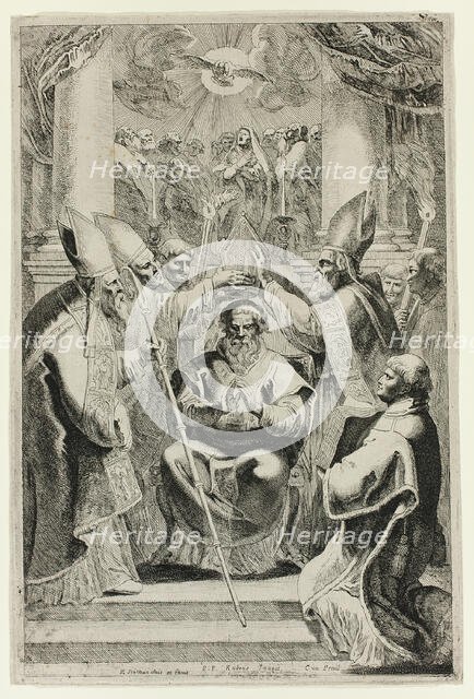 Consecration of the Bishop of Noyon with Scene of Pentecost Above, 1640/57. Creator: Pieter Soutman.