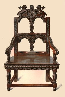 Oak Cacqueteuse chair, 1904. Artist: Shirley Slocombe.