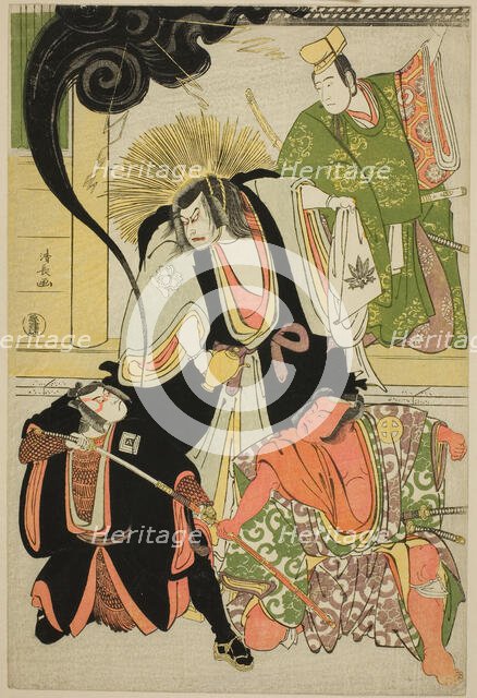 The Actors Nakayama Kojuro VI (Nakamura Nakazo I) as Hatchotsubute no Kiheiji, Otani Hiroj..., 1785. Creator: Torii Kiyonaga.