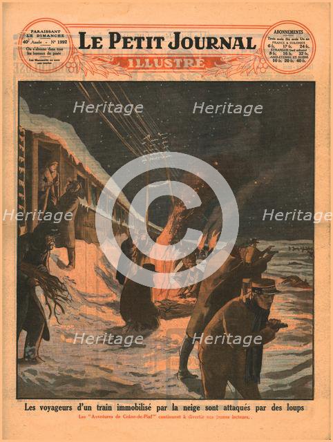 Stranded train passengers are attacked by wolves, 1929. Creator: Unknown.