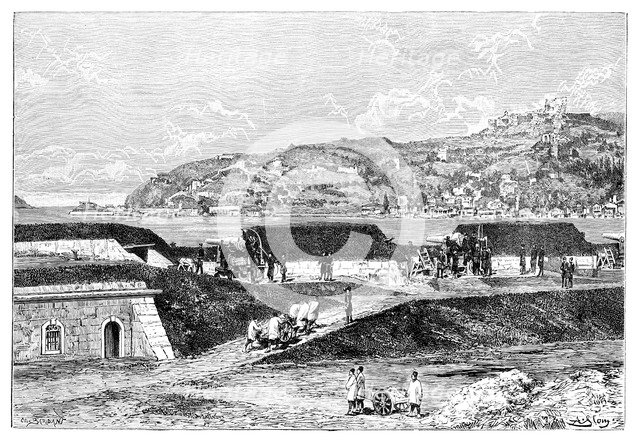 Turkish batteries and the entrance to the Bosphorus at the Black Sea, Turkey, 1895. Artist: Unknown