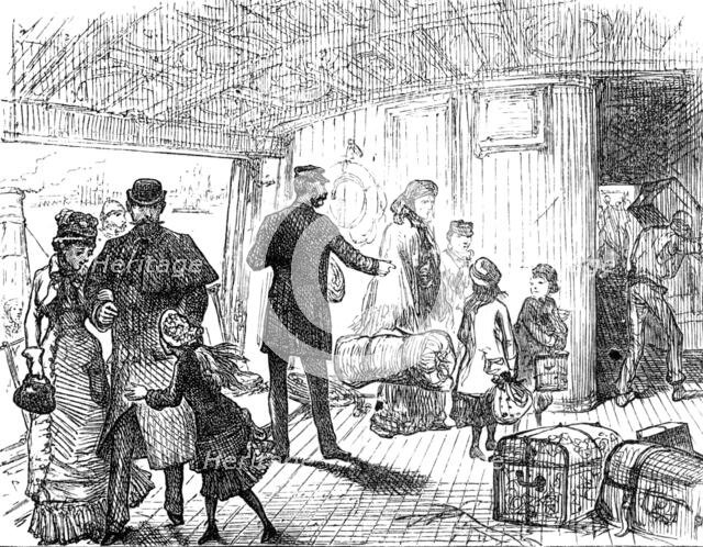 Departure of a Cunard steamer from Liverpool: passengers coming on board, 1881. Creator: Unknown.