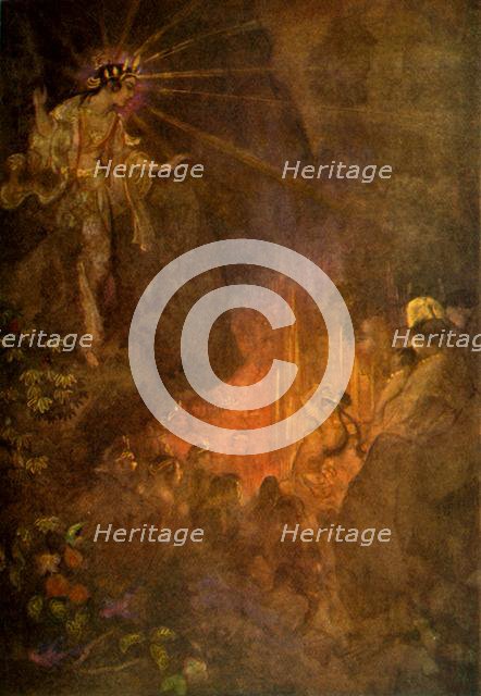 'Uzume awakens the curiosity of Ama-terasu', 1912. Creator: Evelyn Paul.