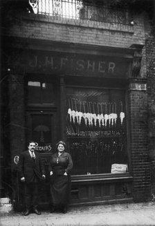 Polish Jews outside their umbrella shop in Hackney, London, c1910. Artist: Unknown
