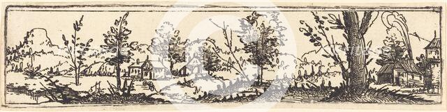 Landscape with Six Single Trees and Three Small Farm-Houses. Creator: Augustin Hirschvogel.