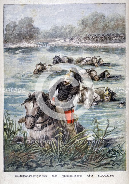French cavalry fording a river, 1896. Artist: Frederic Lix
