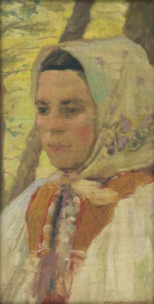 Head of a seated young woman, c1905. Creator: Elemír Halász-Hradil.