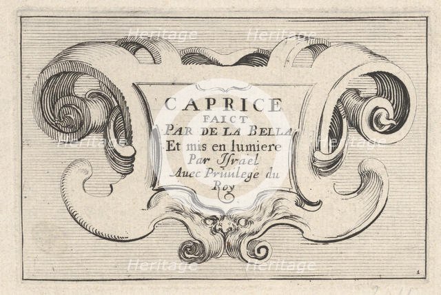 Plate 1: A cartouche with series title, from 'Caprice faict par de la Bella', ca. 1642. Creator: Stefano della Bella.