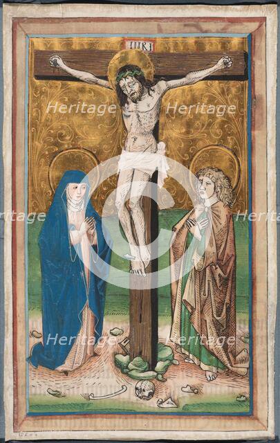 Crucifixion with the Virgin Mary and Saint John (recto); Saint Sebald with the Donors..., c1485-90. Creator: Unknown.