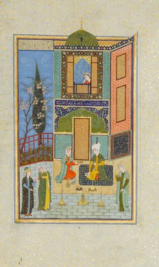 Bahram Gur in the Green Palace on Monday, Folio from a Khamsa (Quintet) of Nizami, A.H. 931/A.D. 152 Creator: Unknown.