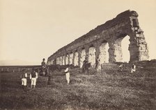 [Men on Horse by Roman Aqueduct], 1860s. Creator: Attributed to Altobelli & Molins.