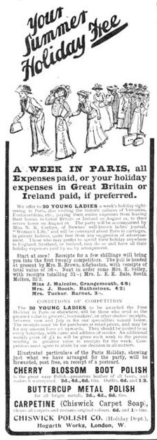 Your Summer Holiday Free - a week in Paris, all expenses paid, 1909. Creator: Unknown.