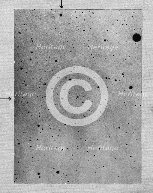 Long exposure of star field showing track of the asteroid Sappho against points of stars, 1892. Artist: Max Wolf