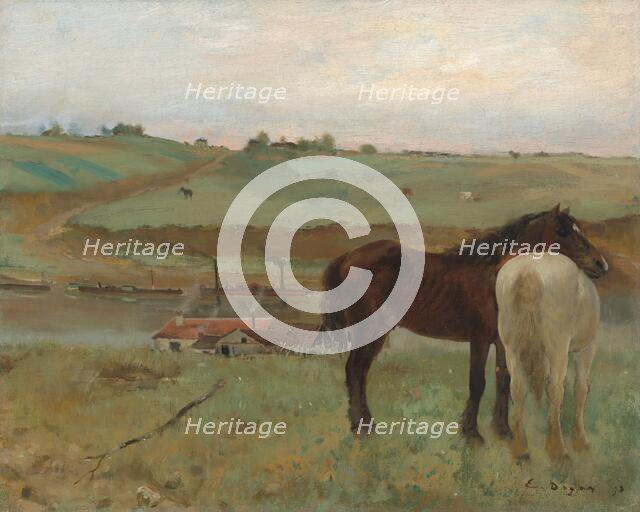 Horses in a Meadow, 1871. Creator: Edgar Degas.