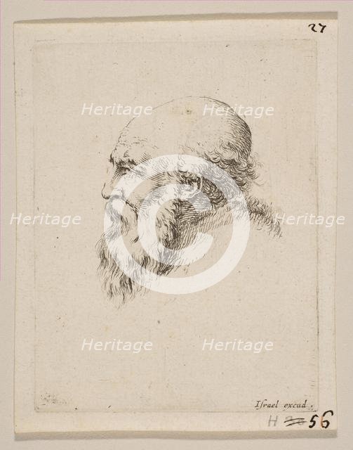 Head of a Bald and Bearded Old Man in Profile, from 'Various heads and figures' (Diverses ..., 1650. Creator: Stefano della Bella.