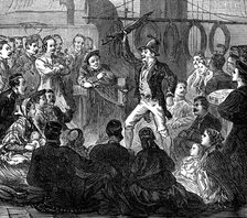 Life on board a troop-ship: evening amusements, 1874. Creator: Unknown.