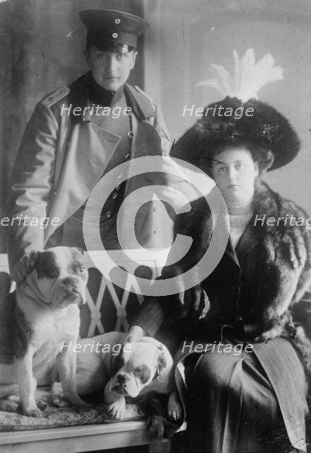 Prince and Princess August Wilhelm von Preussen with dogs, 1912. Creators: Bain News Service, George Graham Bain.