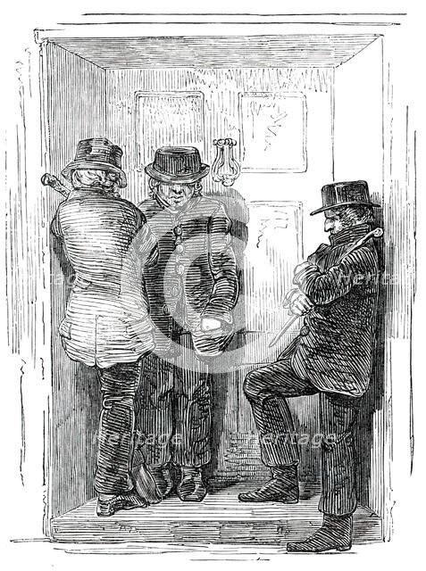 There are three men waiting outside, and I'm afraid to go out, 1850. Creator: Unknown.