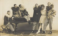 Soldiers, one in drag, performing in the concert party for Mesopotamia, posing...(1910-1919?). Creator: Hana Studios.