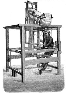 Jacquard loom, with swags of punched cards from which pattern was woven, 1876. Artist: Unknown