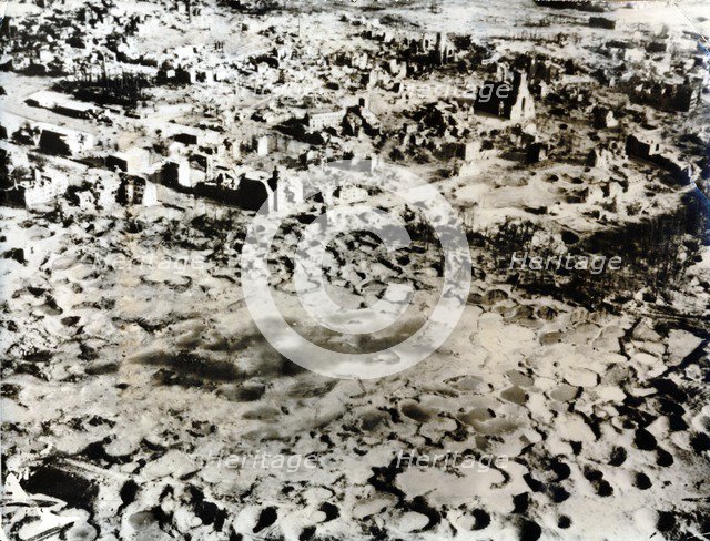 Rhine village destroyed by bombardment, c1940. Artist: Unknown