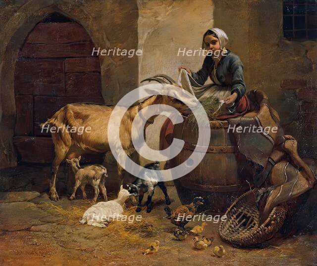 Girl with goat, 1849. Creator: Leopold Brunner the younger.