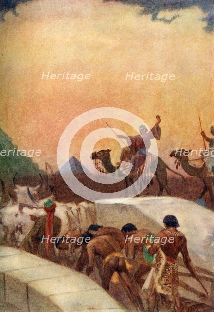 'Hauling Blocks of Stone for the Pyramids', 1915. Creator: Evelyn Paul.