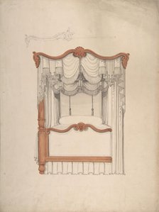 Design for a Four-poster Bed with Draperies, 1840-99. Creator: Anon.