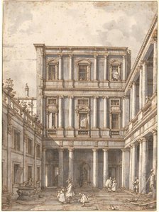 A Venetian Courtyard, in the Procuratie Nuove, c. 1760. Creator: Canaletto.