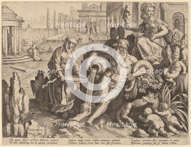 The River God Tiber with the Urn and the Vestal Tuccia. Creator: Theodoor Galle.