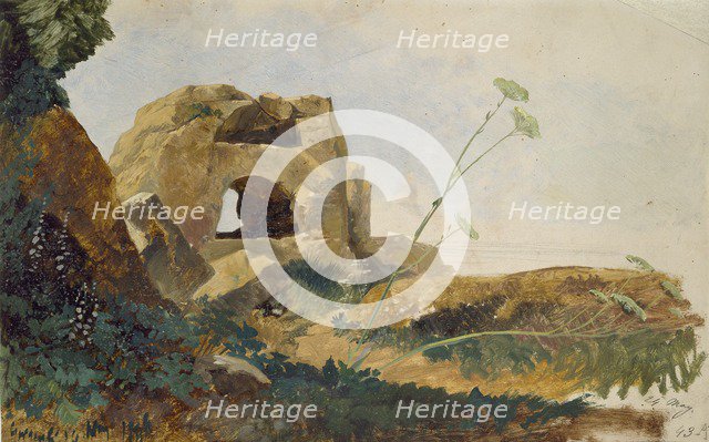 Study of Rocks and Foliage, Agrigento (Girgenti), Sicily, 1847. Artist: Edward Lear.