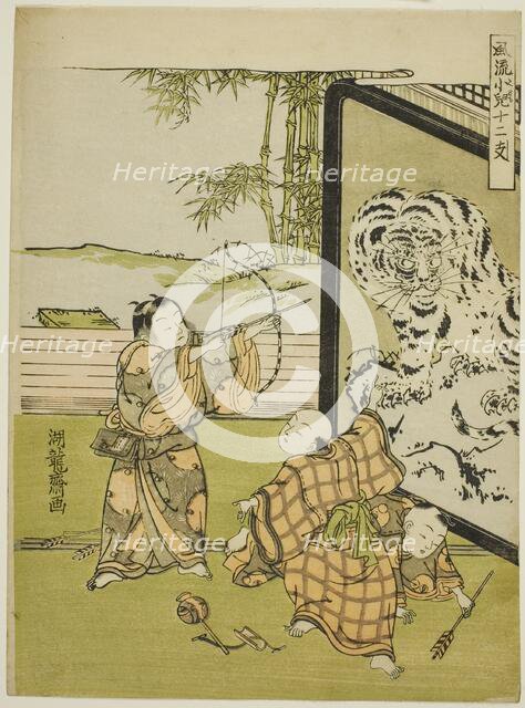 Tiger, from the series "Fashionable Children with the Twelve Signs of the Zodiac..., c. 1773. Creator: Isoda Koryusai.